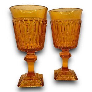 Vintage Mt. Vernon Amber Goblets Indiana Glass 5.5" Tall Honeycomb Mint MCM